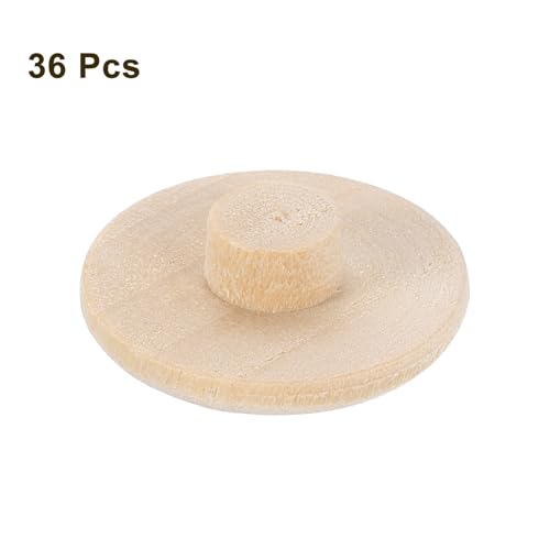 Image of uxcell 36Pcs Wood Button Plugs, 7mm /0.28 inch Hardwood Screw Hole Plug Mushroom Wooden Caps Buttons Wood Plug for Furniture Woodworking Craft Decor (20mm x 7mm)