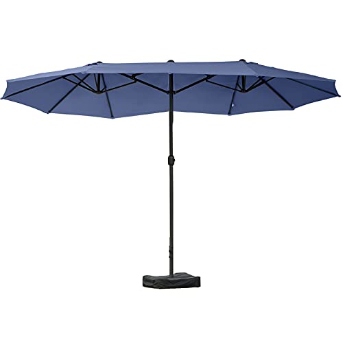 Outsunny Patio Umbrella 15' Steel Rectangular Outdoor Double Sided Market With Base, Sun Protection & Easy Crank For Deck Pool Patio, Dark Blue #TOP12