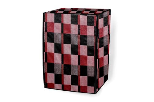 Image of Stylista Waterproof Front Load Washing Machine Cover Compatible for Haier 8 kg, Chekered Pattern Red