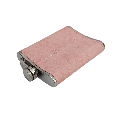 Image of Stainless Steel Hip Flask for Men & Women 8oz (236ml) - Whisky Flask Vodka Alcoholic Liquor Holder with Funnel Drinks Pocket Carrying Case - Leakproof Travel Flasks for Drinks, (Pink Leather)