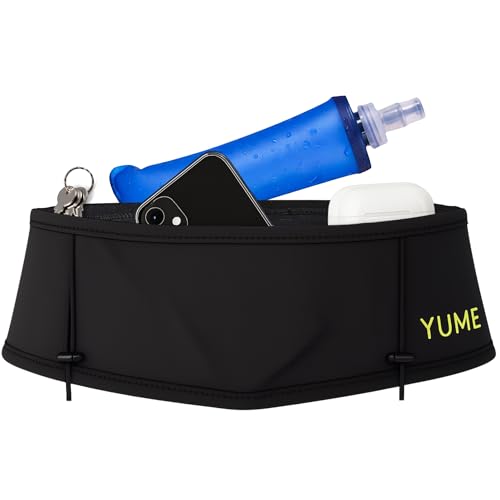 YUME Cinturon Running con 3 Bolsillos, Porta Botella, Porta Bastones y Porta Dorsales | Riñonera Running Trail para Hombre y Mujer (Negro, Talla L)