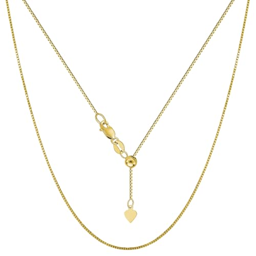 14k Yellow Real Gold Adjustable Box Chain Necklace, 0.7mm, 22