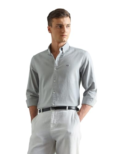Image of Arrow Sport Solid Slim Fit Cotton Shirt for Men - Full Sleeve Mens Casual Shirts