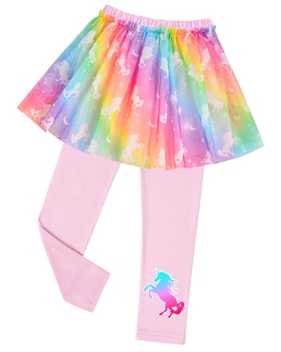 Girls Leggings with Skirt Kids Footless Leggings Pants with Lace Ruffle Tutu Skirt for Toddler Little Girls 4-7T