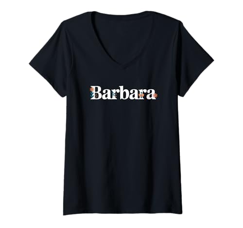 Mujer Barbara Nombre Personalizado Flor Botánica Personalizada Mujer Niño Camiseta Cuello V
