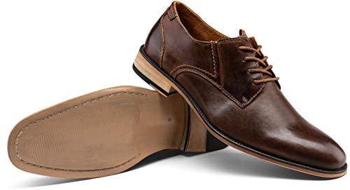 Jousen Men's Dress Shoes Leather Classic Formal Oxford Retro Plain Toe Derby Shoes (AMY612 Dark Brown 9) - Thumbnail 6