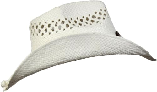 Image of TOVOSO Straw Cowboy Hat for Women with Beaded Trim and Shapeable Brim