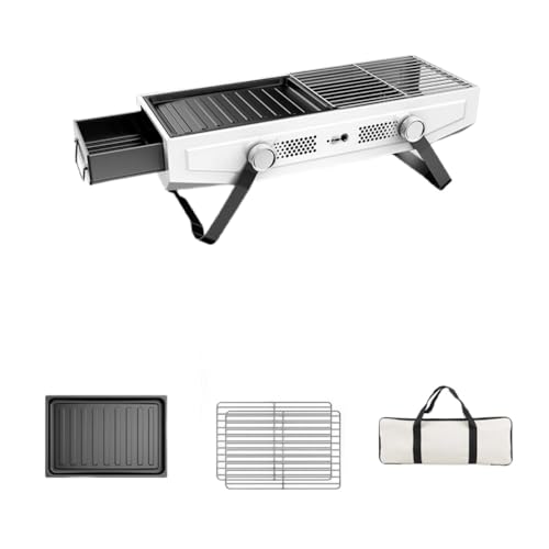 バーベキューグリル、折りたたみバーベキューコンロ、炭焼きたき火テーブルキャンプ用 コンパクト 焚き火台 組み立て不要 軽量 コンパクトキャンプ用品 卓上コンロ (ホワイト,オーブン + 保存袋 (ホワイト,オーブン + グリル + ベーキングトレイ + 保
