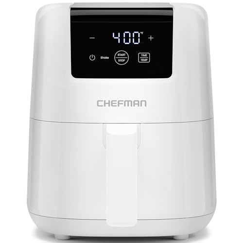 CHEFMAN 2 Qt Mini Air Fryer – Digital Space-Saving Compact Air Fryer with Nonstick and Dishwasher Safe Basket, Quick & Easy Meals in Minutes, Features Digital Timer and Shake Reminder – White