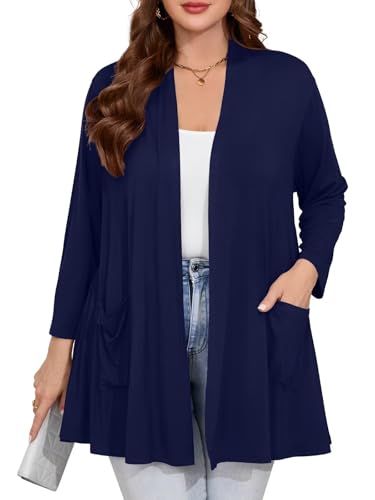 Image of BELAROI Plus Size Lightweight Cardigan Sweaters for Women Casual Open Front 3 /4 Sleeve Cover Up