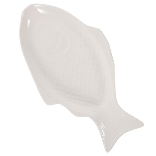 UKCOCO Assiette Créative En Céramique 11 Pouces Blanche De Poisson, Plat Multifonction Pour Stockage De Collations, Service à Table Pour Réunion Familiale Et Dîner