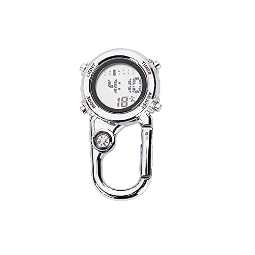 Clip on Digital Carabiner Watch Backpack Fob Belt Waterproof and Shockproof Pocket Clip-on Quartz Watch with Alarm Clock Date Week for Outdoor Sports