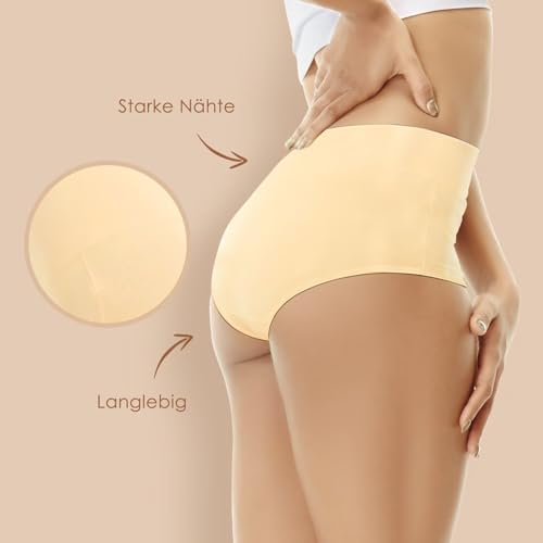 YouShow Unterhosen Damen 5er Pack Baumwolle Hohe Taille Unterwäsche Slip Stretchanteil(Beige,L) 3