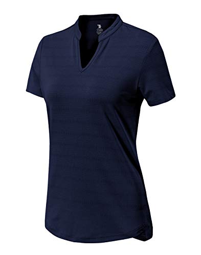 Ysento Women's Dry Fit Golf Polo Shirts Short Sleeve V Neck Collarless Athletic Activewear T Shirts Navy Xxl #TOP30