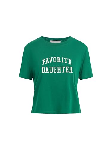 Favorite Daughter Womens Cropped Collegiate Tee Emerald W/White Medium