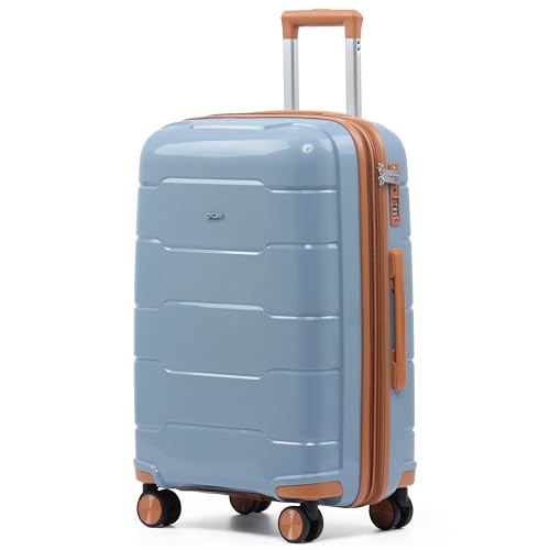 CRUW Medium 24" Checked Luggage 56x45x29cm + Expandable Hold Baggage (64/80 Liters) Polypropylene Suitcase TSA Approved Lock 8 Silent Spinner Wheels Lightweight Suitcases Airline-Approved Travel