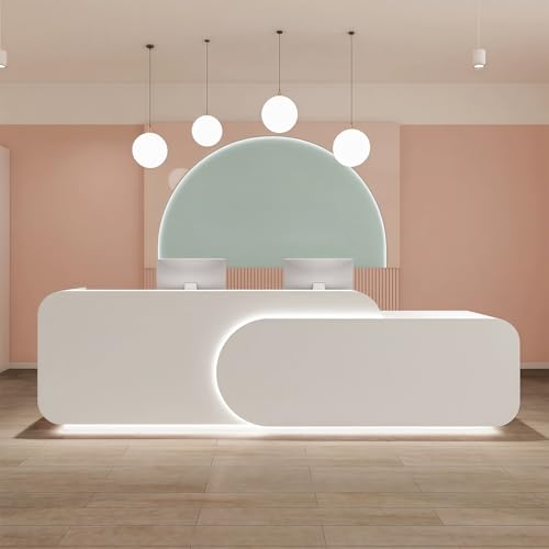 Reception Desk L Shape - Front Desk with Locked Drawers and Hidden LED Lighting, No Assembly Required, for Commercial Counter, Beauty Salons, Retail Counters and Office