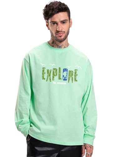 Image of Bewakoof Men's 100% Cotton Graphic Print Oversized Fit Full Sleeve Round Neck T-Shirt | Casual Wear | Street Wear | Oversized t Shirt for Men Cotton | Baggy