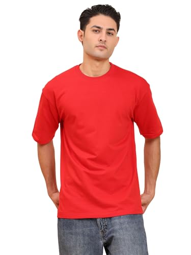Image of Amazon Brand - Anarva Men's Oversized Cotton T-Shirt | Crew Neck | Half Sleeve | Solid Casual Tee