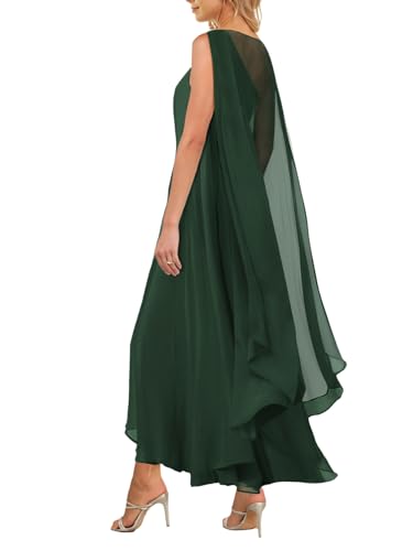 Image of Aisbei Women's Elegant One Shoulder A Line Flowy Maxi Dress Evening Gowns Party Formal Wedding Guest Dresses with Cape
