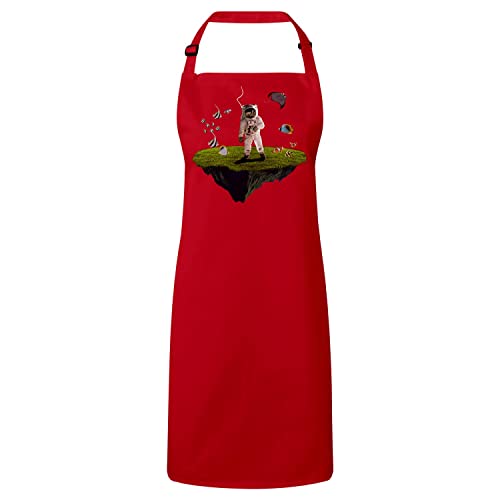 Tablier de cuisine rouge premium lin de création collage art surréaliste