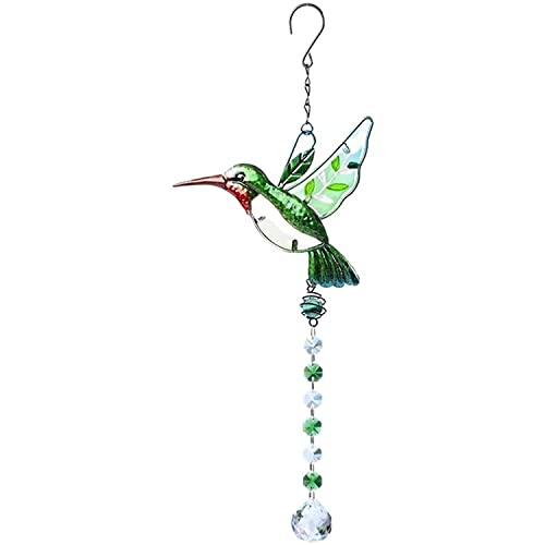 サンキャッチャー 鳥 フランジガラス 置物 カワセミ 装飾 ステンドグラス インテリア アニマルオーナメント オフィス テーブル ホーム 寝室用 プレゼント ハンギング窓/玄関/入口/車内飾り (緑の鳥+グリーンダイヤモンド)のサムネイル