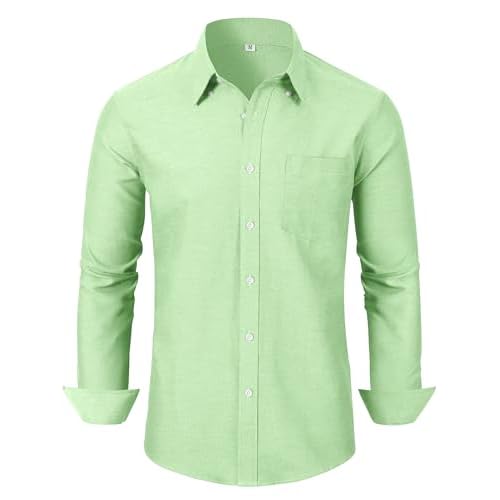 Grade 3.5 Wrinkle-Resistant Men's Lightweight Oxford Dress Shirts Long Sleeve Business Casual Pocket Shirt 3X-Large 00116_mint Green