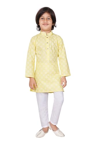 Tathastu Boys Festive Cotton Kurta Pajama Set - KS1886B-2 - Light Yellow