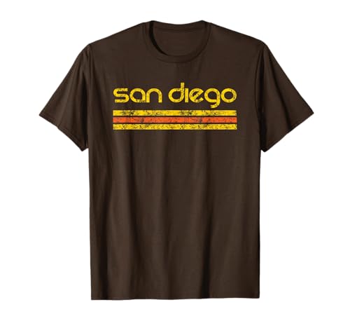 San Diego Retro Vintage Weathered Brown Crew Neck Short Sleeve Classic Fit T-Shirt - Small - Unisex-Adults