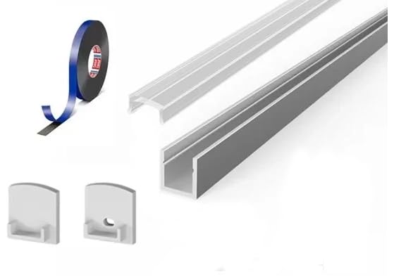 2 Metre Surface Silver Anodized Aluminium LED Profile P4-4 C/W Tape, End Caps & Clear Cover | Perfect for Bedroom, Stairs, Hallway, Kitchen, Cabinet (6.6mm x 7mm) — image 1