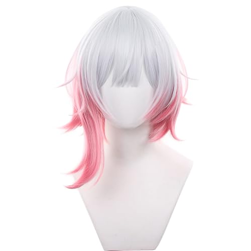 XiongXiongLe White and Pink Long Wig Cosplaly Women Costume Halloween Anime Role White Pink Mid Long Straight Hair Wigs with Bangs+Cap Wig for Adult Female Cos Halloween Christmas Party