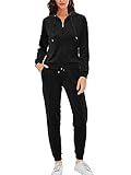 Woolicity Womens Velour Tracksuit Two Piece Outfits for Women Long Sleeve Hooded Zip Tops Jogging Ve