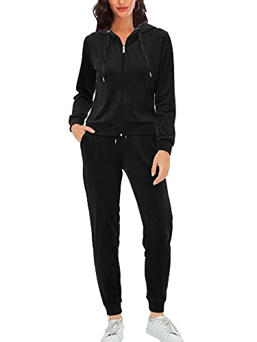 Woolicity Womens Velour Tracksuit Two Piece Outfits For Women Long Sleeve Hooded Zip Tops Jogging Velvet Sportswear #TOP5