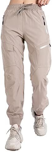 Singbring Women's Athletic Hiking Cargo Joggers Pants Outdoor Workout Lightweight Quick Dry UPF 50 Zipper Pockets (Khaki88-S)