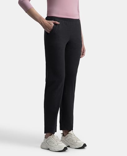 Image of Jockey 1302 Men's Super Combed Cotton Elastane Stretch Relaxed Fit Trackpants with Side Pockets Black L
