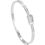 Jude Jewelers Stainless Steel Belt Buckle Style Open Clasp Bangle Bracelet (Silver)