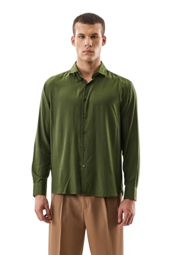 Image of SNITCH Men Casual Shirt | Regular Fit Full Sleeve Spread Collar Solid Design | Premium Polyester Viscose Blend & Lightweight Fabric for Office & Outings