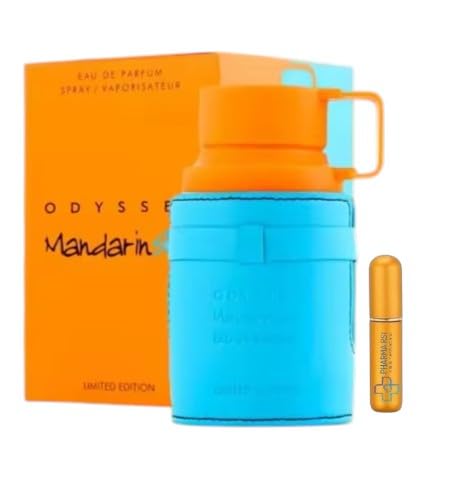 Odyssey Mandarin Sky Eau de Parfum para hombre + Atomizador recargable 5 ml. Importado de Emiratos Arabes Unidos.
