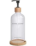 Glass Hand Soap Dispenser Bathroom Set by Brighter Barns - Hand Soap Dispenser for Kitchen Sink & Bathroom - Refillable Pump Bottle Set - Neutral Home Decor for Airbnb, Vacation Rental, Hotel (Clear)