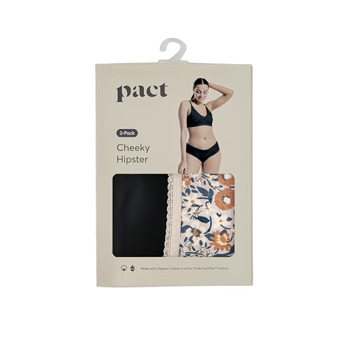 Image of Pact Women's Organic Cotton Soft Hipster Panties, No Show Design Cheeky Bikini Underwear, 2 Pack