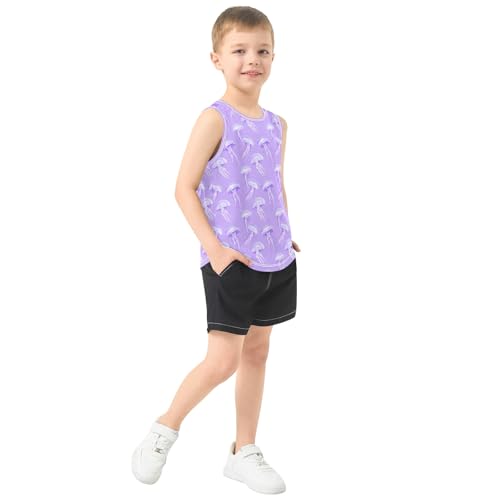 Purple Jellyfish Pattern Boys Tank Top Sleeveless Quick Dry Athletic T-Shirts 3-10T4