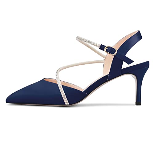 Castamere Women Mid Stiletto Heel Pointed Toe Ankle Strap Sandals Diamond Crystal 2.6 Inches Heels4