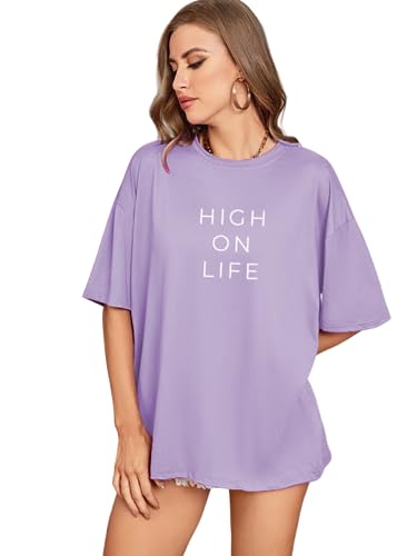 Image of Rigo Back Printed Half Sleeves Round Neck Oversized T-Shirt for Women | Drop Shoulder T-Shirt for Women | Loose Baggy Fit T-Shirt for Women /Girls