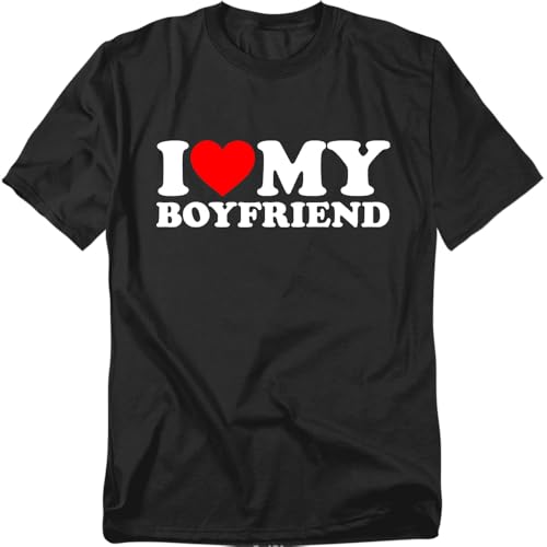 Popfunk I Heart My Boyfriend T Shirt Cute Unisex Graphic Tee for Women & Men Funny Valentines Black Small