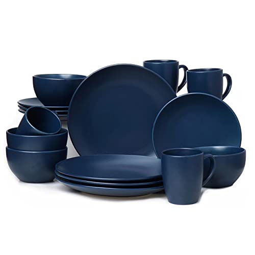 HOMD 16-Pieces Stoneware Dinnerware Set, Dinner Set, Kitchen Dinnerware Ceramic Crockery Set, Dinner Service Set for 4, Include Dinner Plate, Dessert Plate, Cereal Bowl and Mug (Navy Blue)