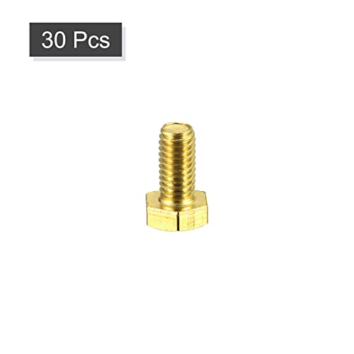 Image of uxcell Brass Hex Bolts, M6x12mm 30pcs Fully Thread Grade 4.8 Solid Brass Hexagon Head Bolt Machine Screws for Machinery