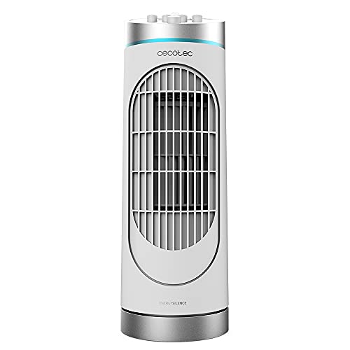 Cecotec Ventilador de Torre EnergySIlence 3000 DeskTower. 30 W, Altura 15' (38 cm), 3 Velocidades, Oscilación, Temporizador 2 h, Control manual, Blanco