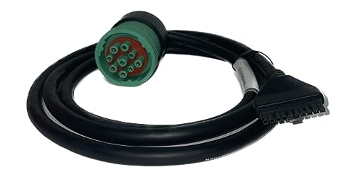 Cable for PT30 HOS ELD Logbook, Compliant ECM w/DOT, Compatible with Most Trucks, Round Green 9 Pin Connector, J1939 for Freighliner & Kenworth, etc Part # PTSS9GN15