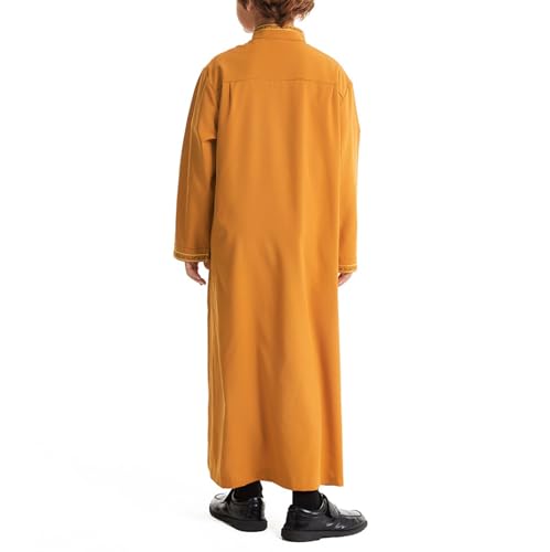 Teen Boys Islamic Thobe Solid Muslim 𝐑obe Long Sleeve Islamic Arabic Thobe Traditional Muslim Clothing Prayer Outfits4