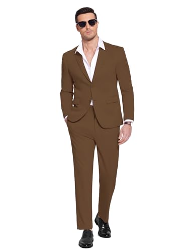 COOFANDY Men's Suits 2 Piece Slim Fit Suit Set 2 Button Lightweight Casual Knit Blazer Suit Jacket Pants3